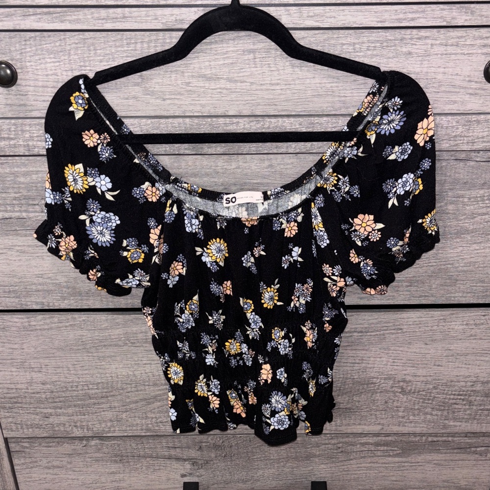 SO Black Floral Blouse